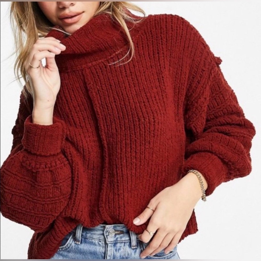 Free People Be Yours Cowl Neck Sweater in Sweet Cranberry NWT